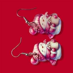 Chubby Blue Hat Scarf Snowman Dangle Earrings Acrylic